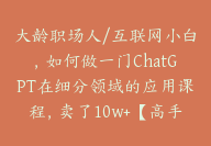 大龄职场人/互联网小白，如何做一门ChatGPT在细分领域的应用课程，卖了10w+【高手领航】-副业圈